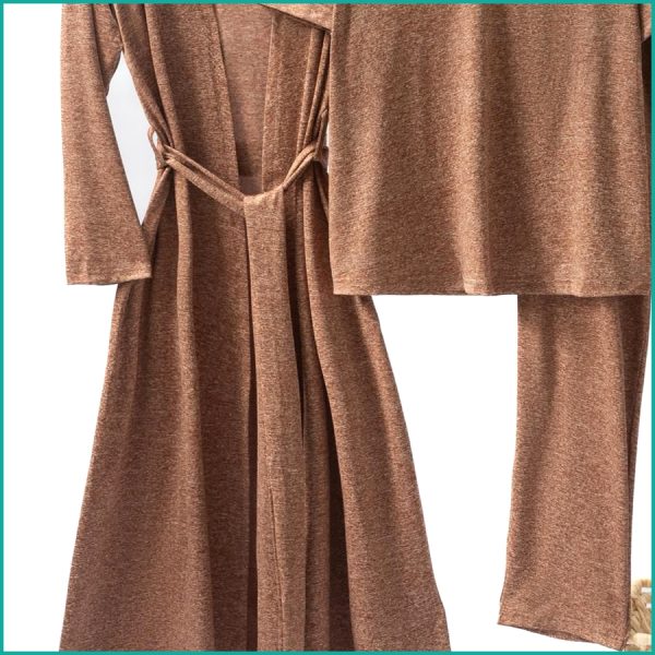 Plain Ladies Loungewear 3 Pcs Set - Brown - Image 3