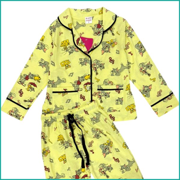 Tom & Jerry Boys Front Open Full Sleeves Pajama Set - Yellow - Image 2