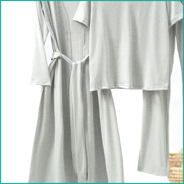 Plain Ladies Loungewear 3 Pcs Set - Grey - Image 3
