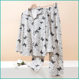 Short Bow Full Sleeves Pajama Set Fine Material - White