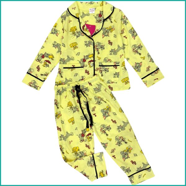 Tom & Jerry Boys Front Open Full Sleeves Pajama Set - Yellow