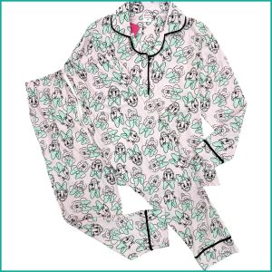 Minnie Daisy Ladies Cotton Front Open Pajama Set - Pink
