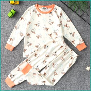Tiger Face Boys Full Sleeves Pajama Set - Cream