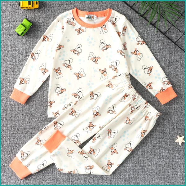 Tiger Face Boys Full Sleeves Pajama Set - Cream
