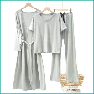 Plain Ladies Loungewear 3 Pcs Set - Grey