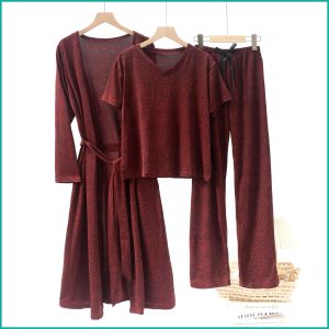 Plain Ladies Loungewear 3 Pcs Set - Maroon