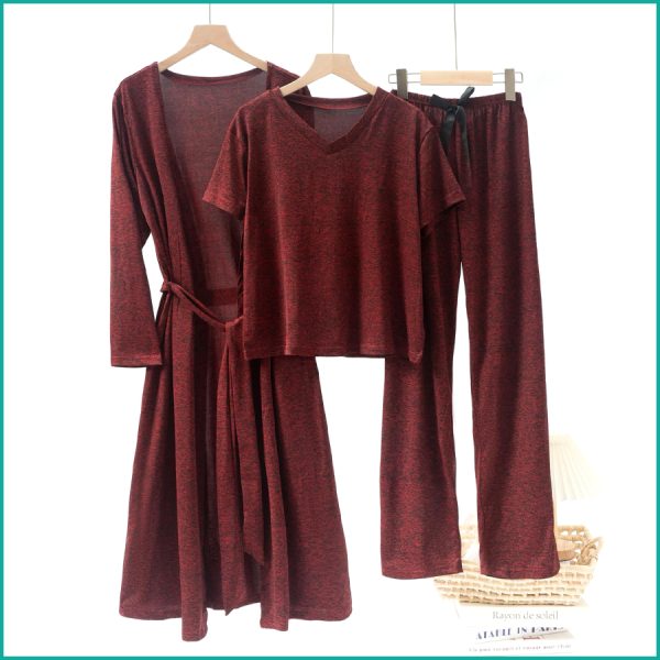 Plain Ladies Loungewear 3 Pcs Set - Maroon