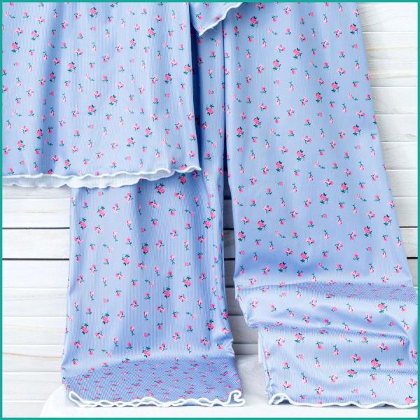 Mini Floral Ladies Loungewear Pajama Set - Sky Blue - Image 3
