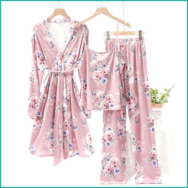 Floral Ladies Loungewear 3 Pcs Set - Pink