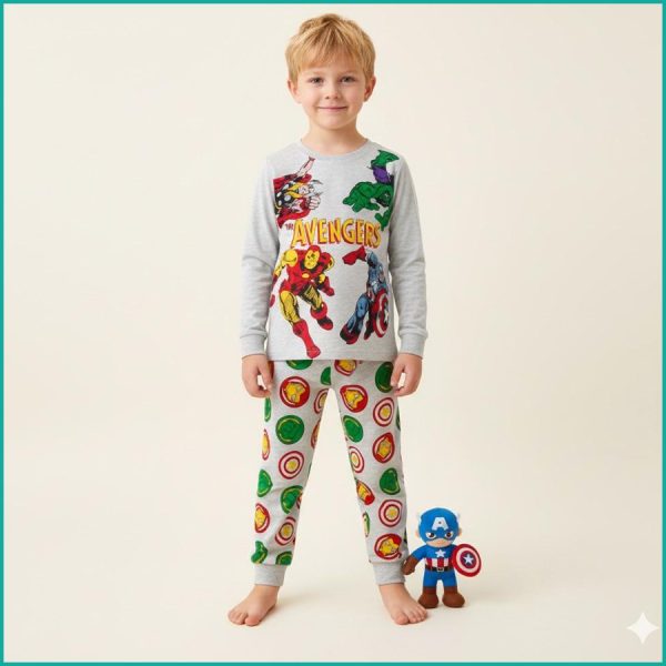 Avengers Boys Full Sleeves Pajama Set PRIMARK - Light Grey