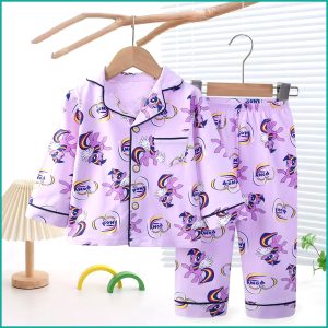 Pony Girls Front Open Full Sleeves Pajama Set - Purple