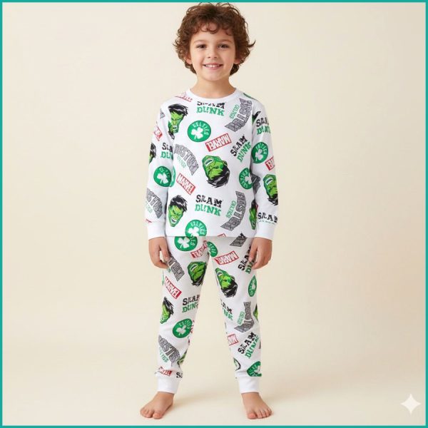 Marvel Slam Dunk Boys Full Sleeves Pajama Set PRIMARK - White
