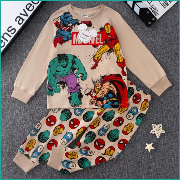 Marvel Hero Boys Full Sleeves Pajama Set PRIMARK - Brown - Image 3