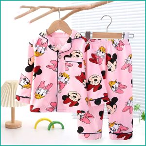 Minnie Daisy Girls Front Open Full Sleeves Pajama Set - Baby Pink