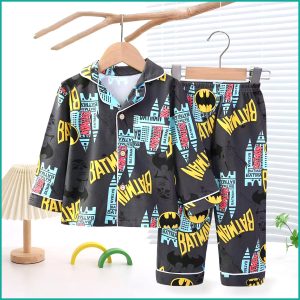 Batman Boys Front Open Full Sleeves Pajama Set - Black