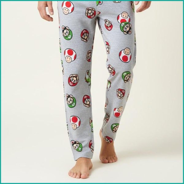 Mario Face Men's Cotton Pant - Grey - Image 2
