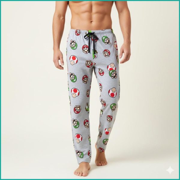 Mario Face Men's Cotton Pant - Grey