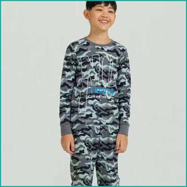 Tiger Print Boys Full Sleeves Pajama Set - Grey - Image 2