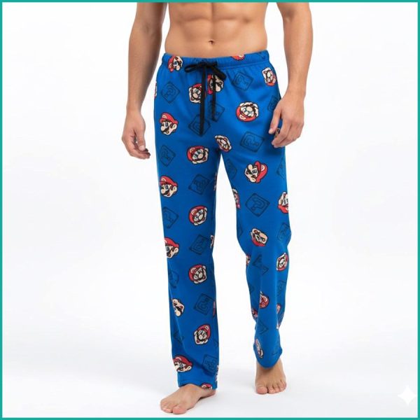 Mario Face Men's Cotton Pant - Blue