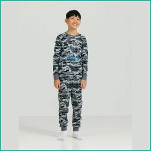 Tiger Print Boys Full Sleeves Pajama Set - Grey