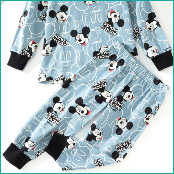 Happy Mickey Boys Full Sleeves Pajama Set - Sky Blue - Image 3