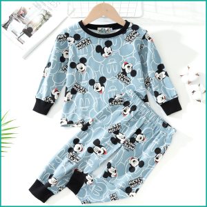 Happy Mickey Boys Full Sleeves Pajama Set - Sky Blue