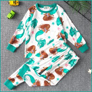 Mermaid Star Girls Full Sleeves Pajama Set - White