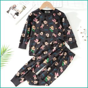 Mickey Love Girls Full Sleeves Pajama Set - Black