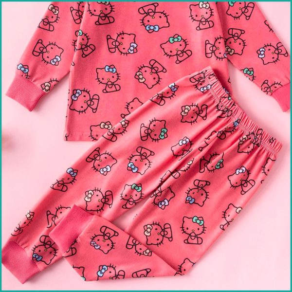 Kitty Girls Full Sleeves Pajama Set - Hot Pink - Image 3