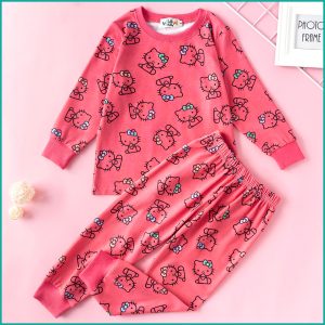Kitty Girls Full Sleeves Pajama Set - Hot Pink