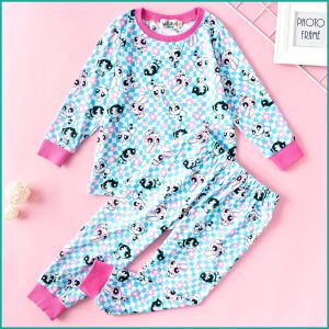 Powerpuff Floral Girls Full Sleeves Pajama Set - Blue