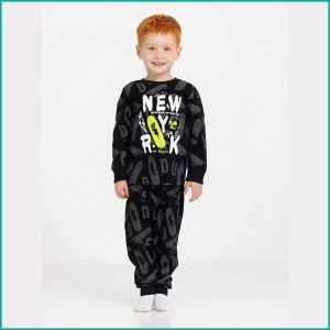 New York Boys Full Sleeves Pajama Set - Black