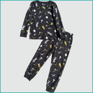 Space Boys Full Sleeves Pajama Set - Black