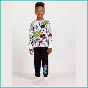 Mickey WOW Boys Full Sleeves Pajama Set - White