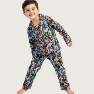 Superhero Boys Front Open Pajama Set - Grey