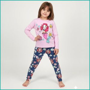 Mini Mermaid Girls Full Sleeves Pajama Set Khafif - Pink Blue