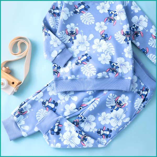 Stitch Floral Girls Winter Training Suit - Blue - Image 4