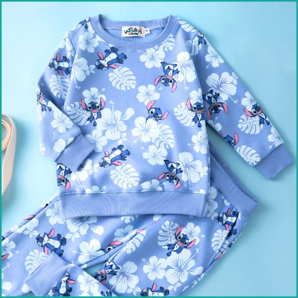 Stitch Floral Girls Winter Training Suit - Blue - Image 3
