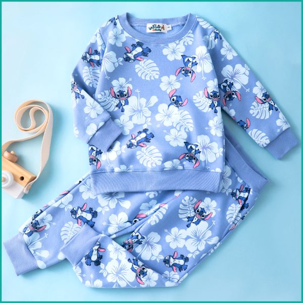 Stitch Floral Girls Winter Training Suit - Blue - Image 2