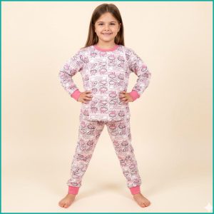 Labubu Square Girls Full Sleeves Pajama Set - Pink