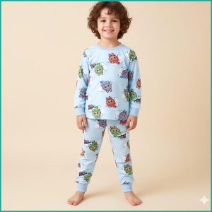 Labubu BOOM Boys Full Sleeves Pajama Set - Sky Blue