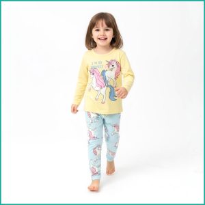 Perfect Unicorn Girls Full Sleeves Pajama Set Khafif - Yellow Blue