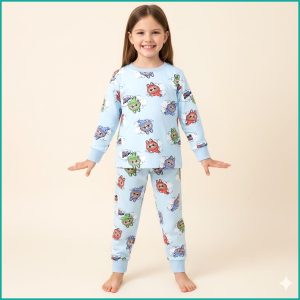 Labubu BOOM Girls Full Sleeves Pajama Set - Sky Blue