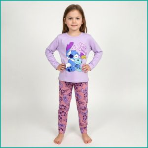Stitch Best Friends Girls Full Sleeves Pajama Set Khafif - Purple