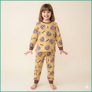 Labubu Girls Full Sleeves Pajama Set - Yellow