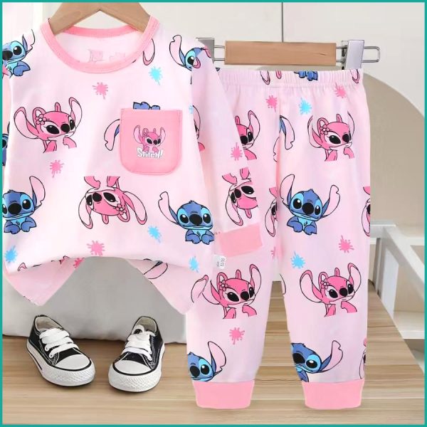 Lilo Stitch Girls Full Sleeves Pajama Set Khafif - Pink - Image 4