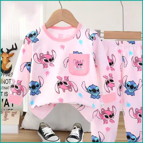 Lilo Stitch Girls Full Sleeves Pajama Set Khafif - Pink - Image 3