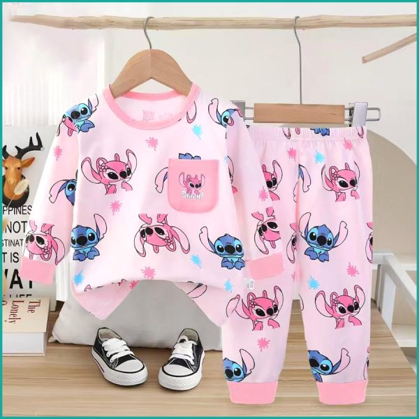Lilo Stitch Girls Full Sleeves Pajama Set Khafif - Pink - Image 2