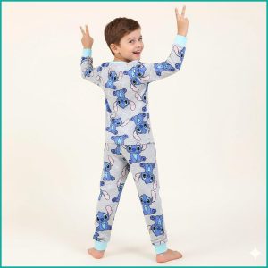 Cute Stitch Boys Full Sleeves Pajama Set Khafif - Grey