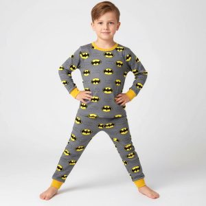 Logo Batman Boys Winter Pajama Set - Greyبجايم مبتن من داخل